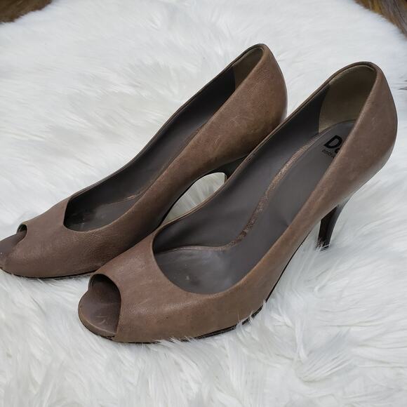 Dolce & Gabbana Pumps 40 Made in Italy Peep Toe Brown Stiletto Heel Shoe Leather - Picture 1 of 11